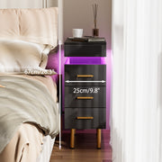 LED Bedside Table 3 Drawers Storage Cabinet Slim Nightstand w/Charging Station✅