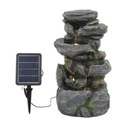 Multi-Tiers Rock LED Water Feature Garden Fountain Solar Powered Outdoor Statues