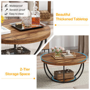 Round Coffee Table, Industrial 2-Tier Circle Coffee Table with Storage Shelves