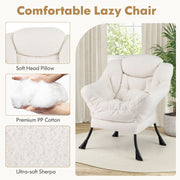 Lazy Chair Modern Accent Chair with Ottoman & Folding Footrest-Beige