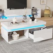 Led Coffee Table With 2 Drawer Storage, High Gloss Coffee Table For Living Room