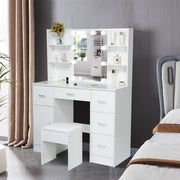 Dressing Table Makeup Desk with LED Mirror 5 Drawers Stool Bedroom Vanity Set