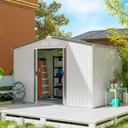 9 x 6FT Galvanised Garden Storage Shed with Sliding Door, Silver