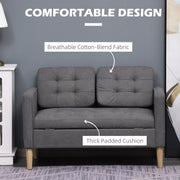 Compact 2 Seater Sofa with Hidden Storage and Rubberwood Legs Grey