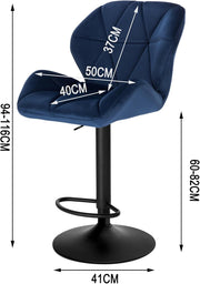 WOLTU Blue Velvet Padded Bar Stools 2PCs Bar Chairs Swivel Gas Lift w/ Backrest
