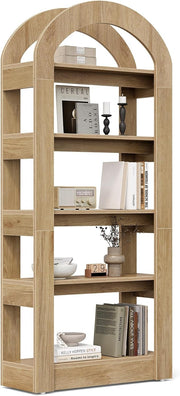 5-Tier Arch-Shaped Bookshelf, Modern Wooden Bookcase Open Display Storage Shelf
