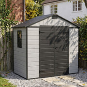 8x4FT Plastic Garden Shed with Floor Window Lockable Door Smoky Grey Wood Grain