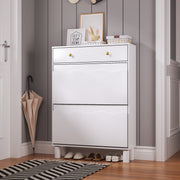 Modern Freestanding Shoe Cabinet Organizer with 2 Flip & 1 Pull-Out Drawers New