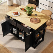 Kitchen Island Cart !SALE! Black Rolling Storage Cabinet Drop Leaf Power Outlet