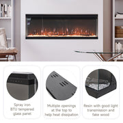 Electric Fireplace 3 Sided Panoramic Fire 70 inch Standing Insert LED Flames