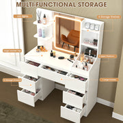 LED White Dressing Table Vanity Makeup Desk With 7 Drawer & Shelves & LED Mirror