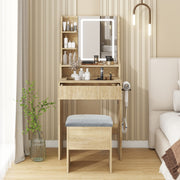 Modern Dressing Table Stool Set with LED Lights Mirror Vanity Makeup Desk Drawer