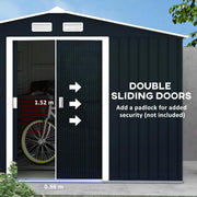 9 x 6FT Galvanised Garden Storage Shed with Sliding Door, Dark Grey
