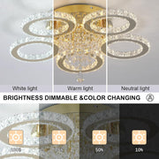 LED Ceiling Light Crystal Gold Chandelier Living Room Bedroom Dimmable Remote UK