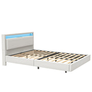 Floating Double Bed Frame w/ LED Lights & Upholstered Headboard,Charging Station