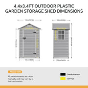 PLASTIC SHED OUTDOOR STORAGE SHEDS UTILITY HOUSE GARDEN TOOLS BOX LOCKABLE 4X3FT