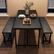 Kitchen Dining Table Set 3 Piece with 2 Upholstered Benches Space Saving Design