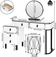 Dressing Table with LED Lights Mirror Stool 5 Drawers Vanity Makeup Desk Set
