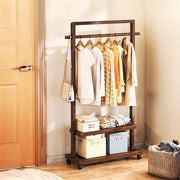 Heavy Duty Wooden Hanging Clothes Garment Rail Corner Open Wardrobe Storage Rack