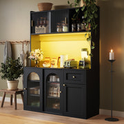 Tall 167cm Kitchen Storage Cabinet w/ App Control LED & Anti-Tip Safety, Black