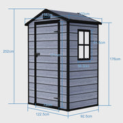 4X3FT Plastic Garden Shed Apex with Floor Window Lockable Door Wood Grain Grey