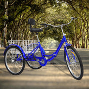 24 Inch Adult Trike Tricycle Foldable 3 Wheel Bike 7-Speed With Basket Blue UK