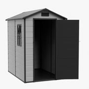 8x6 6x6 5x3 Plastic Garden Shed with Floor Window Lockable Door Wood Grain Grey