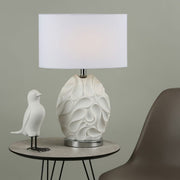 DAR Zachary Oval Table Lamp White Linen Shade Textured Metal Base Bedroom 60cm