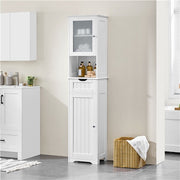 Tall Bathroom Storage Cabinet, 170cm Storage Organizer with Glass Door, White