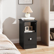 Bedroom Narrow Bedside Cabinet Storage Nightstand Side Table with 1 Drawer Black
