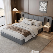 BTM 4ft6 Double Bed !SALE! Grey Upholstered Frame LED USB Charging Headboard