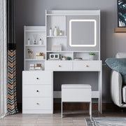Dressing Table With 5 Drawers LED Mirror Set Makeup Desk Vanity Table Bedroom