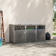 Triple Wheelie Bin Storage Metal Store Cover Garden Rubbish Dustbin 3 Sheds Grey