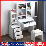 Large Vanity Desk with Mirror and LED Light Makeup Desk with Drawers and Kjzkusw