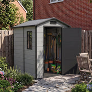 8x6 6x6 5x3 Plastic Garden Shed with Floor Window Lockable Door Wood Grain Grey