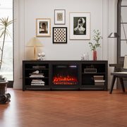Black 70inch TV Stand Unit Cabinet with Electric Fireplace & 12 Colour LED Light