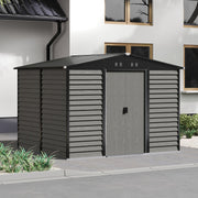 8 x10ft Garden Storage Shed with Double Sliding Door Grey Wood Effect, FREE BASE