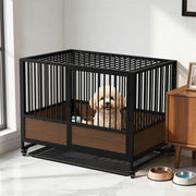 Rolling Cat Kitten Cage Metal Wood Pet Kennel House Enclosure Playpen Indoor