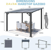 3 x 3m Wall Mounted Pergola Outdoor Aluminium Gazebo Patio Lean to Awning Deck