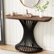 39-Inch Small Industrial Console Table Entryway Table with Geometric Metal Base