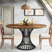 Round Dining Table for 4-6 People,120 cm Farmhouse Kitchen Table for Dining Room