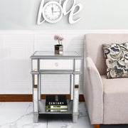 Silver Mirrored End Table with 1 Chest of Drawer Sofa Side Accent Table Storage
