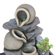 Tall Intdoor Water Fountain 3 Tiers Cascading Jugs Zen Meditation LED Waterfall