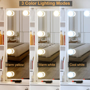 White Dressing Table Stool Makeup Desk with LED Mirror and 5 Drawers & 4 Shelves