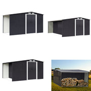 Garden Shed Apex Roof Metal Storage 8X8,10X8 Tool House with Firewood Log Store