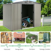 3X5/8X6FT Outdoor Garden Storage Shed w/Sliding Doors Galvanised Metal Grey
