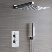 Concealed Thermostatic Shower Mixer Square Chrome Bathroom Twin Head Valve Set