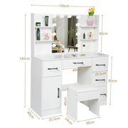White Dressing Table Stool Makeup Desk with LED Mirror and 5 Drawers & 4 Shelves