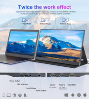 15.6'' Portable Monitor - 1080P HDR Travel Screen with Smart Cover & Speakers