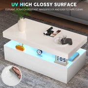 High Gloss LED Coffee Table With Storage Wooden 2 Drawer Living Room Furniture
